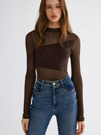 Mock Neck Contrast Mesh Top
