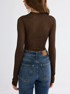 Mock Neck Contrast Mesh Top