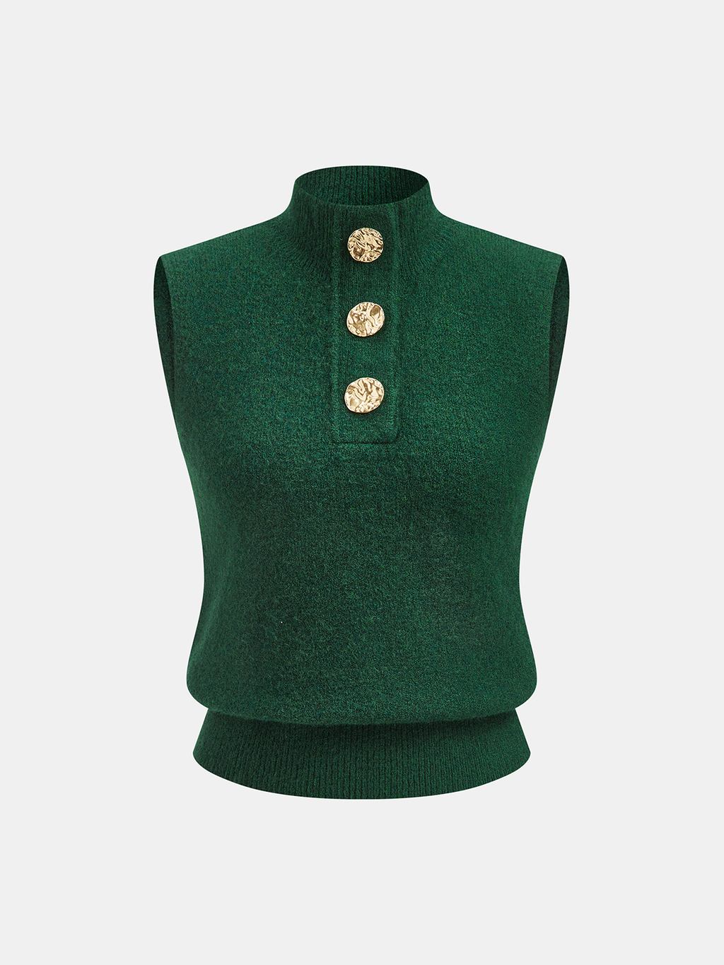 Metal Detail Mock Neck Wool Blend Vest