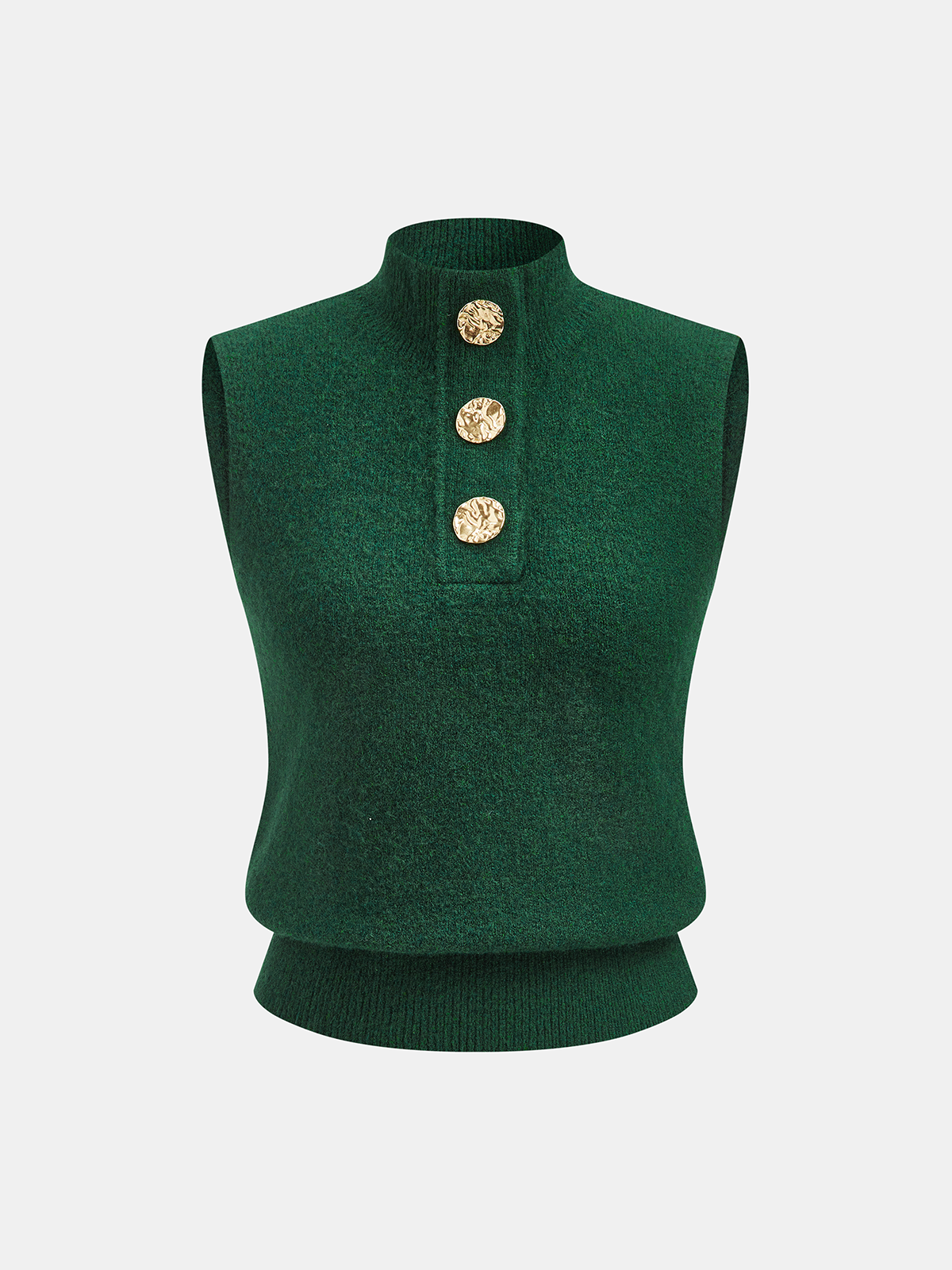 Metal Detail Mock Neck Wool Blend Vest