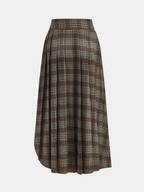 Plaid Asymmetric Pleated Maxi Skirt