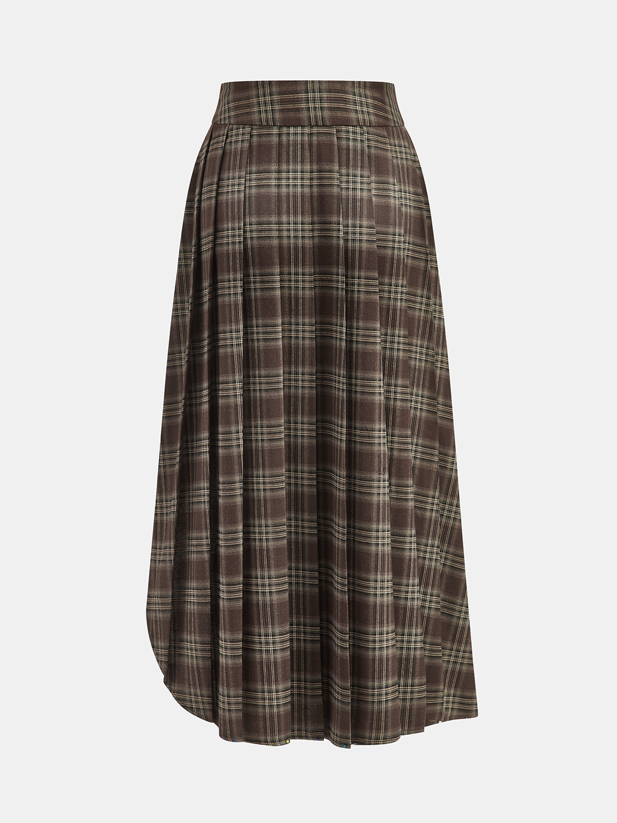 Plaid Asymmetric Pleated Maxi Skirt