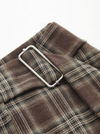 Plaid Asymmetric Pleated Maxi Skirt