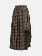 Plaid Asymmetric Pleated Maxi Skirt