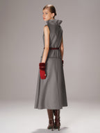 Belted Turtleneck Sleeveless Maxi Dress
