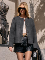 Cropped Bouclé Coat with Scarf