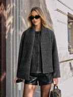 Cropped Bouclé Coat with Scarf