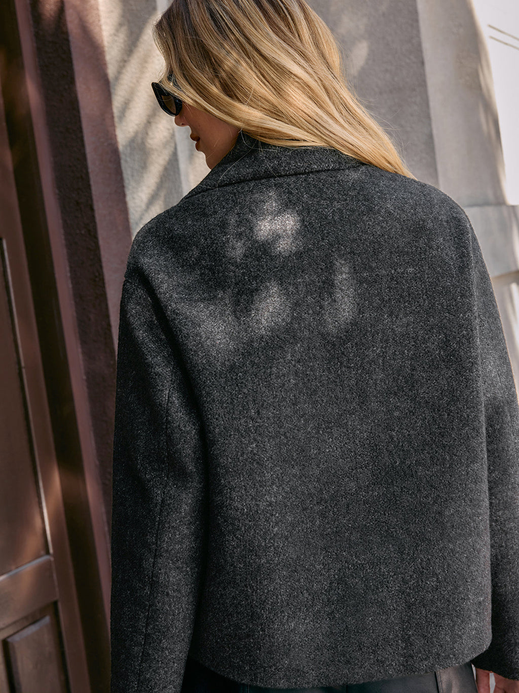 Cropped Bouclé Coat with Scarf