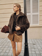Metal Button Faux Fur Coat