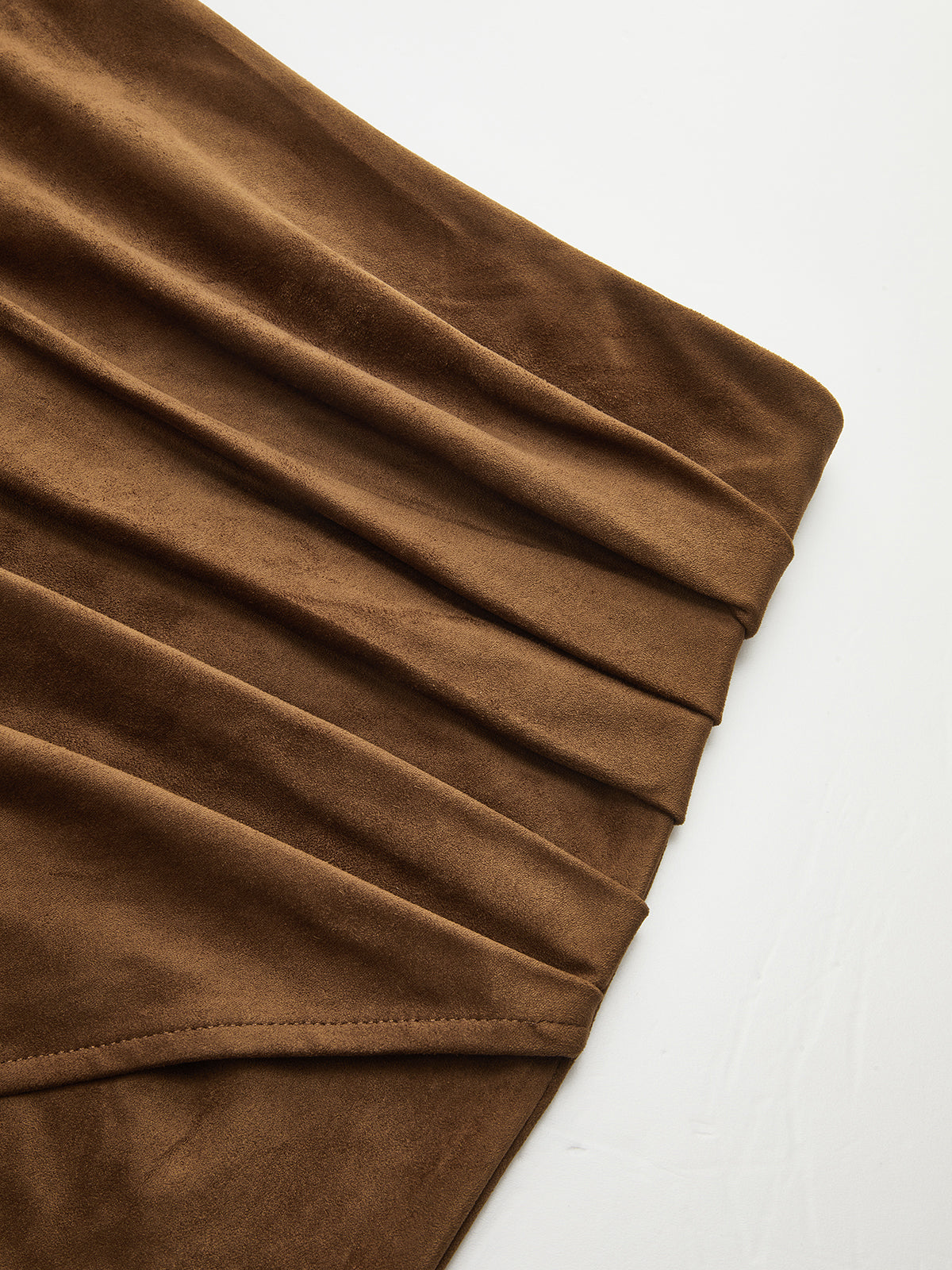 Waist-Cinching Leather-Paneled Suede Wrap Midi Skirt
