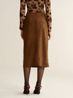Buckle Detail Side Slit Suede Effect Maxi Skirt
