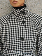 Belted Tweed Houndstooth Long Trench Coat