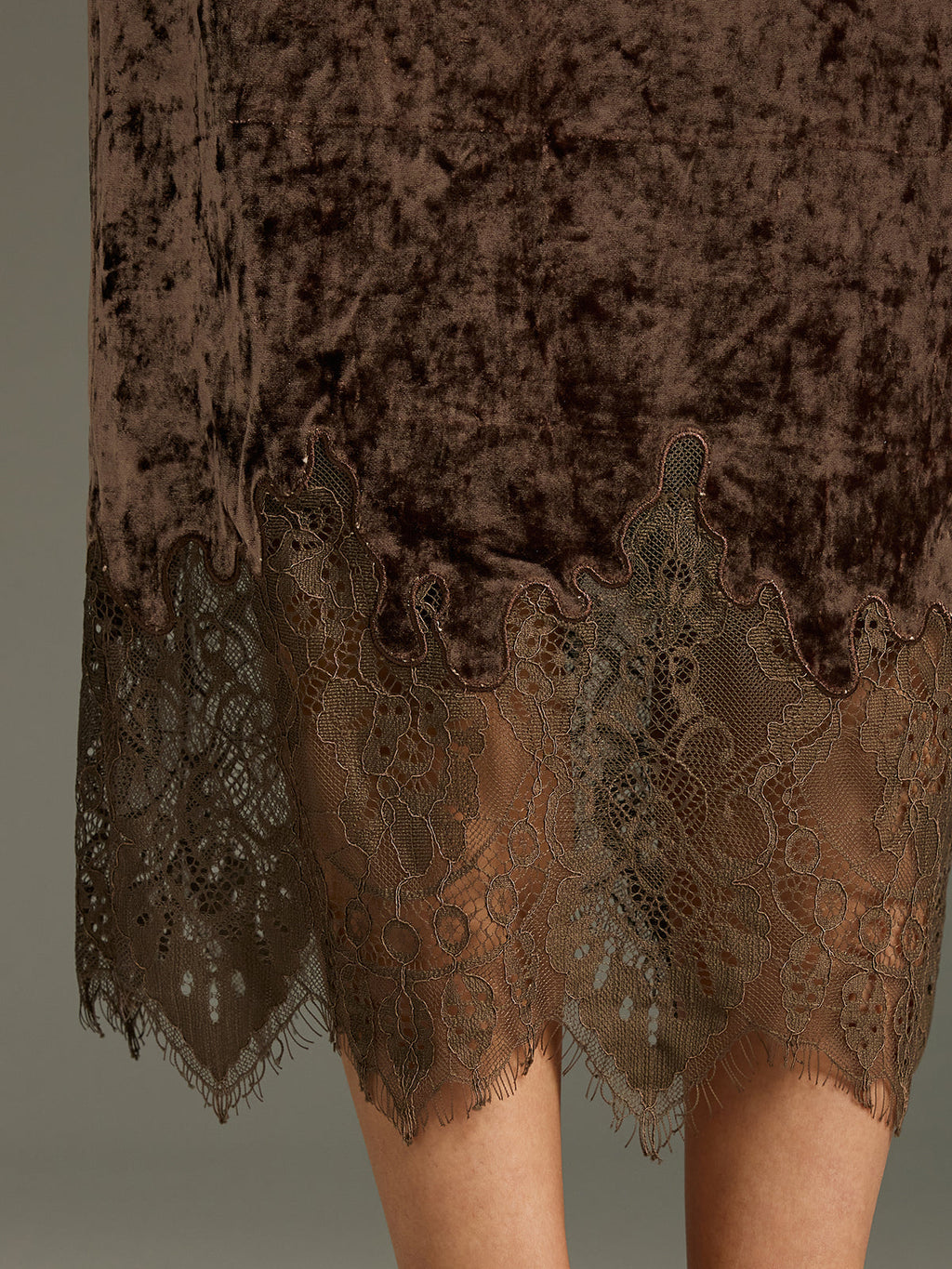 Lace Hem Velvet Midi Skirt