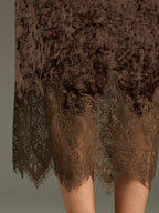 Lace Hem Velvet Midi Skirt