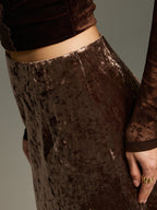Lace Hem Velvet Midi Skirt