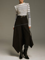 Metal Clasp Detail Asymmetric Hem Skirt