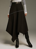 Metal Clasp Detail Asymmetric Hem Skirt