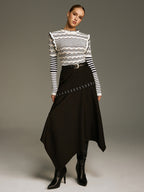 Metal Clasp Detail Asymmetric Hem Skirt