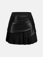 Faux Leather Ruched Pleated Mini Skirt
