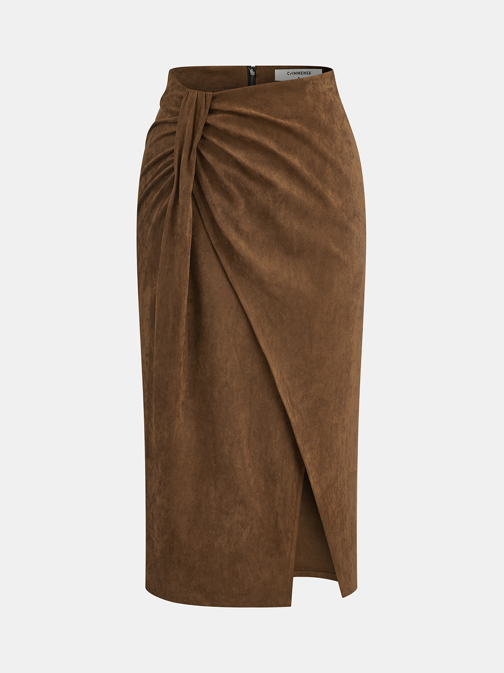 Twist-Front Slit Suede Skirt