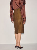 Twist-Front Slit Suede Skirt