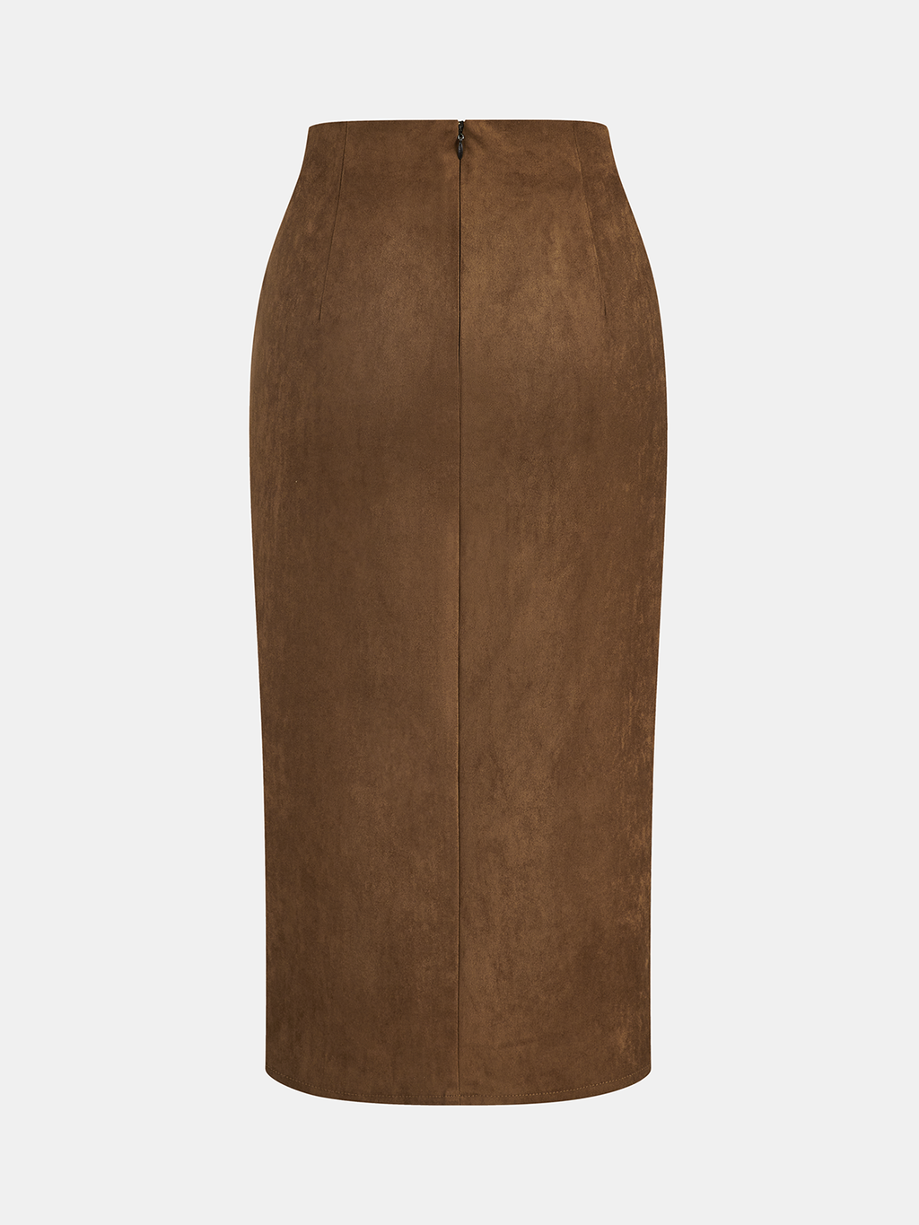 Twist-Front Slit Suede Skirt