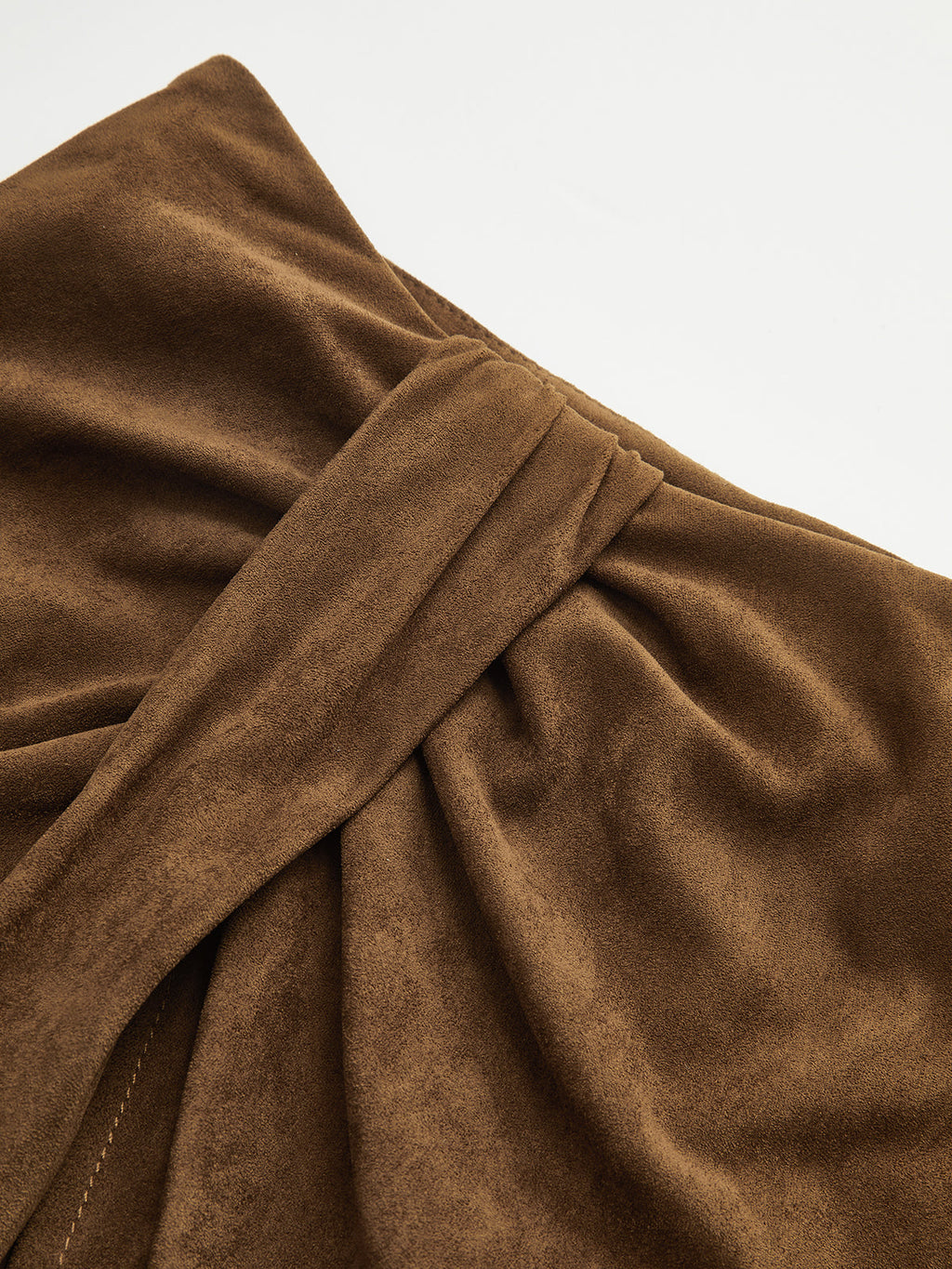 Twist-Front Slit Suede Skirt
