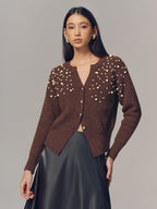Pearl Embellished Wool Blend Cardigan