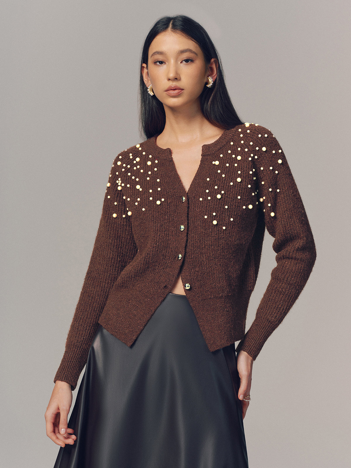 Pearl Embellished Wool Blend Cardigan