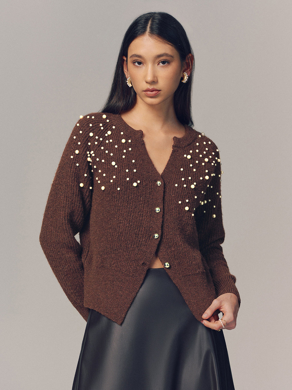 Pearl Embellished Wool Blend Cardigan