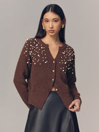 Pearl Embellished Wool Blend Cardigan