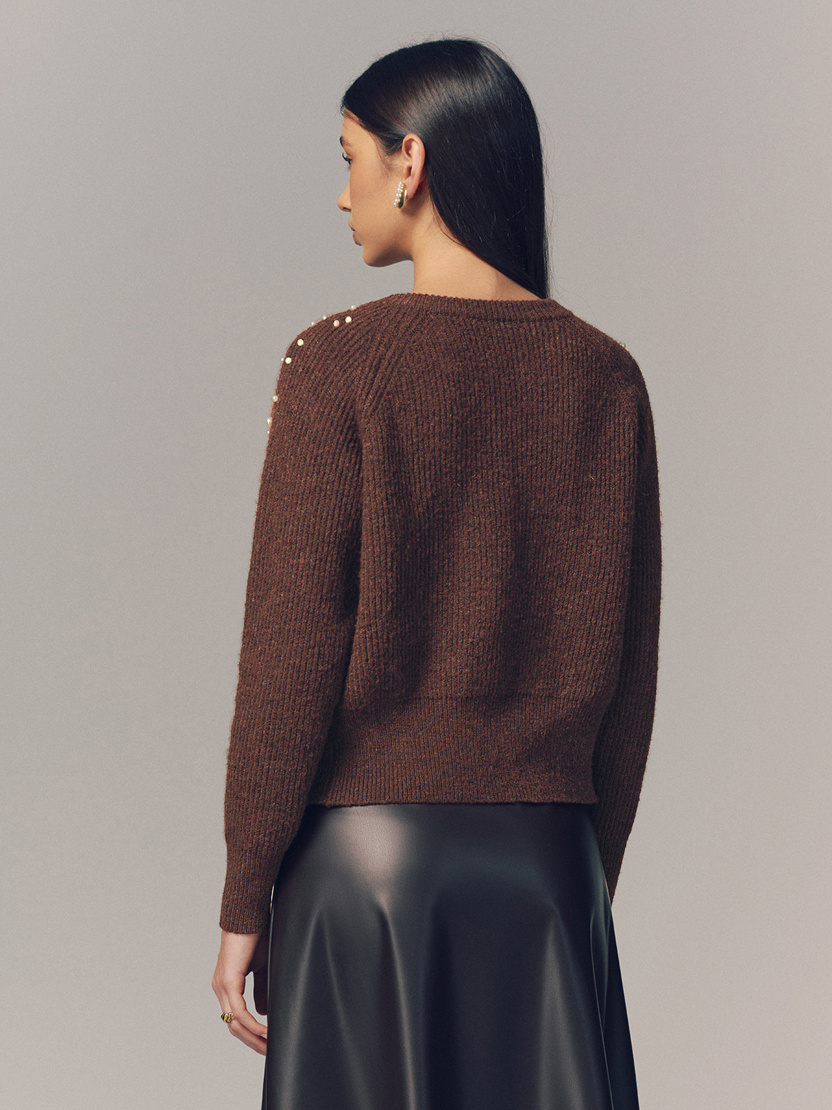 Pearl Embellished Wool Blend Cardigan