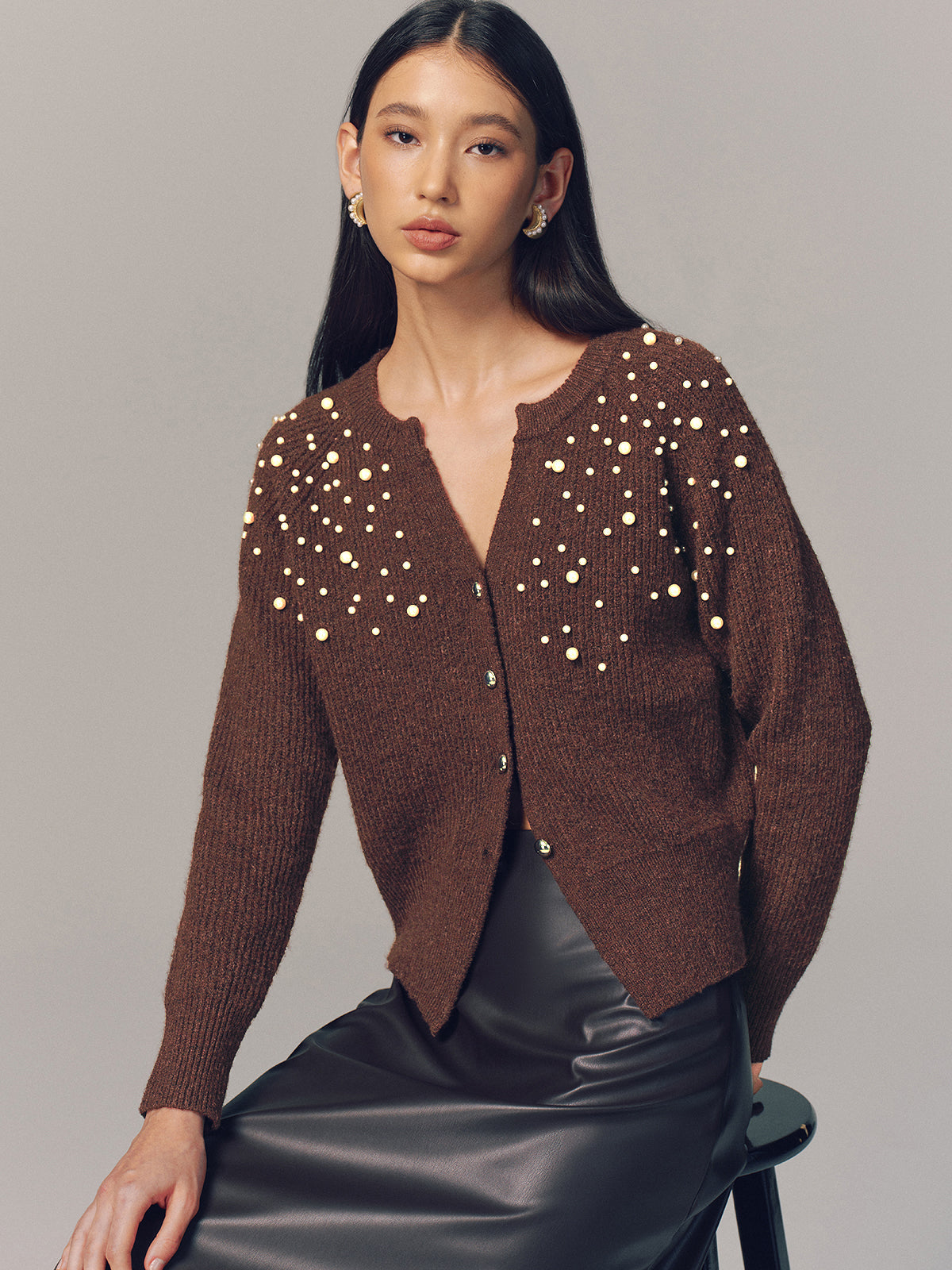 Pearl Embellished Wool Blend Cardigan