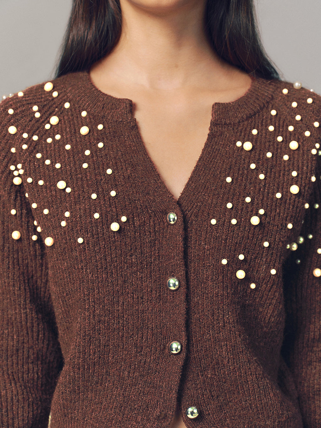 Pearl Embellished Wool Blend Cardigan