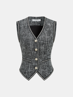Tweed V-Neck Sleeveless Vest