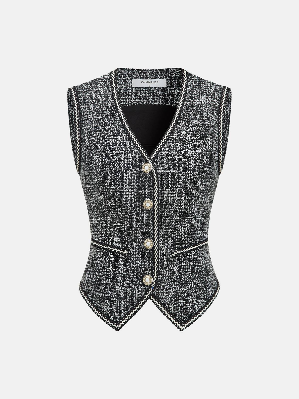 Tweed V-Neck Sleeveless Vest