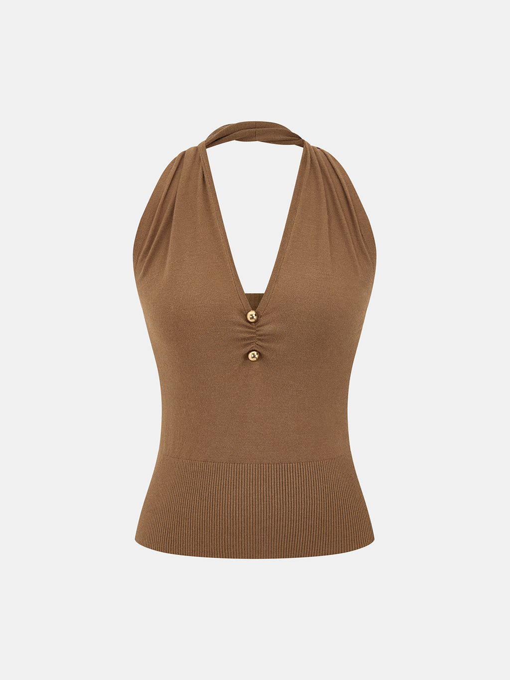 Metal Detail Halter Backless Knit Top