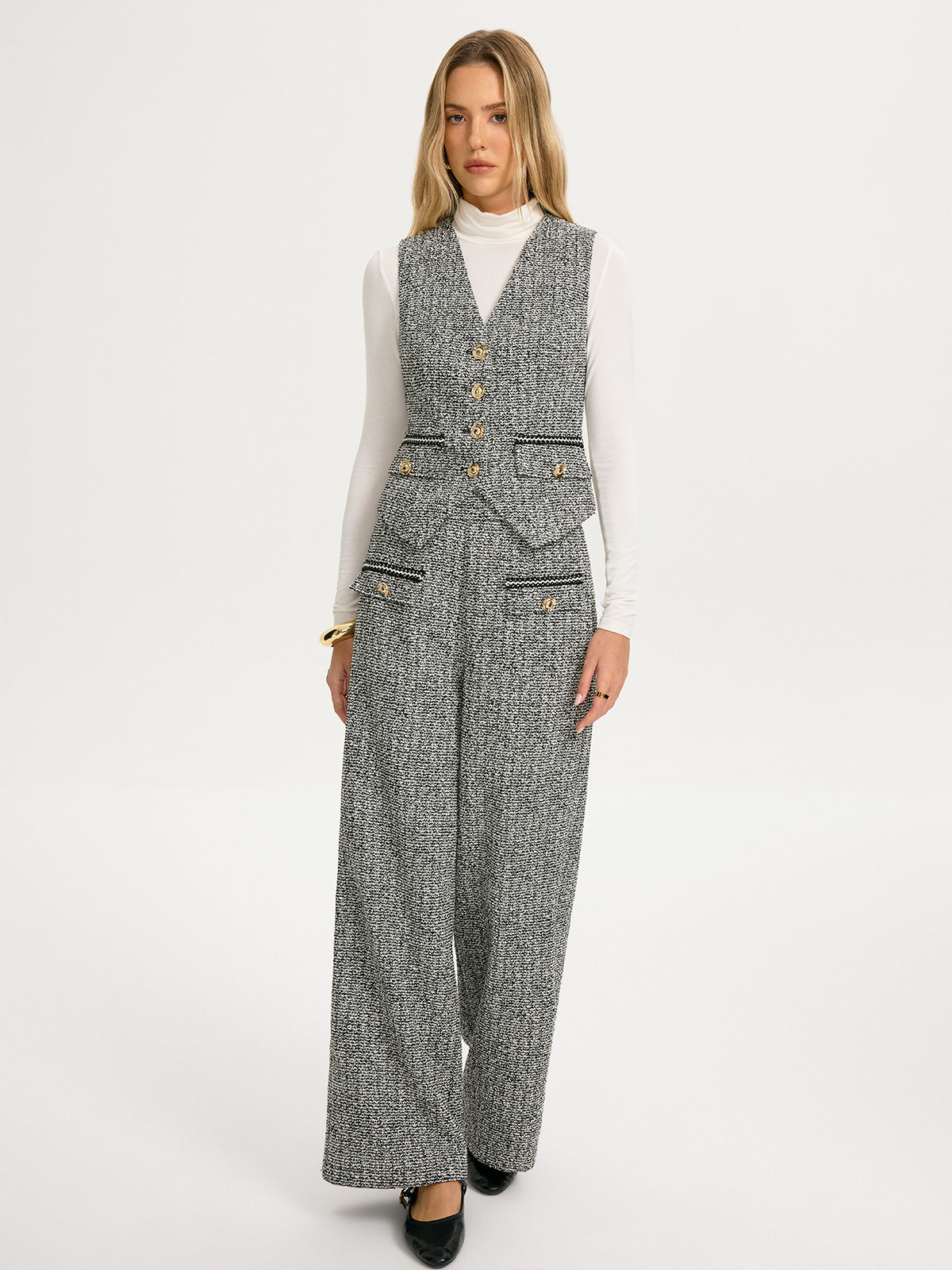 Metal Button Tweed Vest