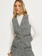 Metal Button Tweed Vest