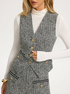 Metal Button Tweed Vest