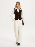 Metal Button Velvet Sleeveless Vest