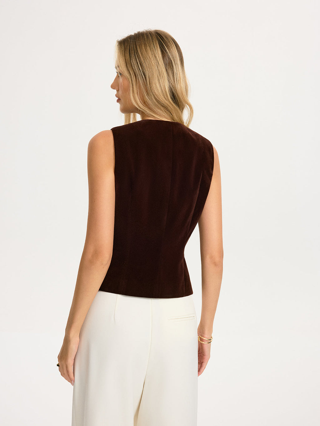 Metal Button Velvet Sleeveless Vest