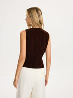 Metal Button Velvet Sleeveless Vest