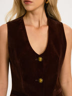 Metal Button Velvet Sleeveless Vest