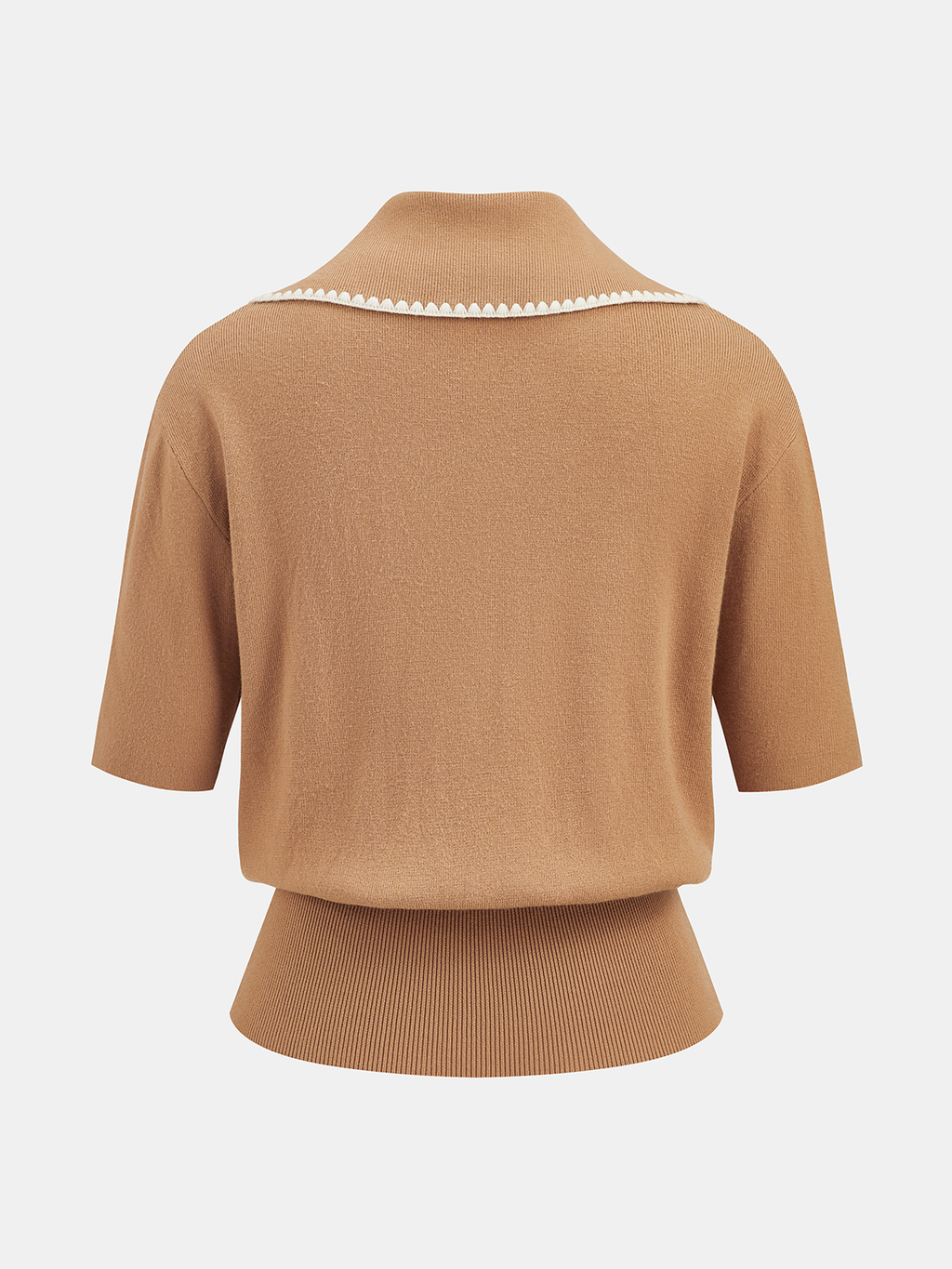 Contrast Scalloped Trim Knit Polo Top