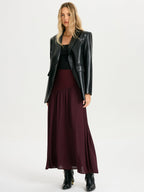Knit & Chiffon Paneled Flowy Maxi Skirt