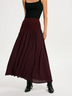 Knit & Chiffon Paneled Flowy Maxi Skirt