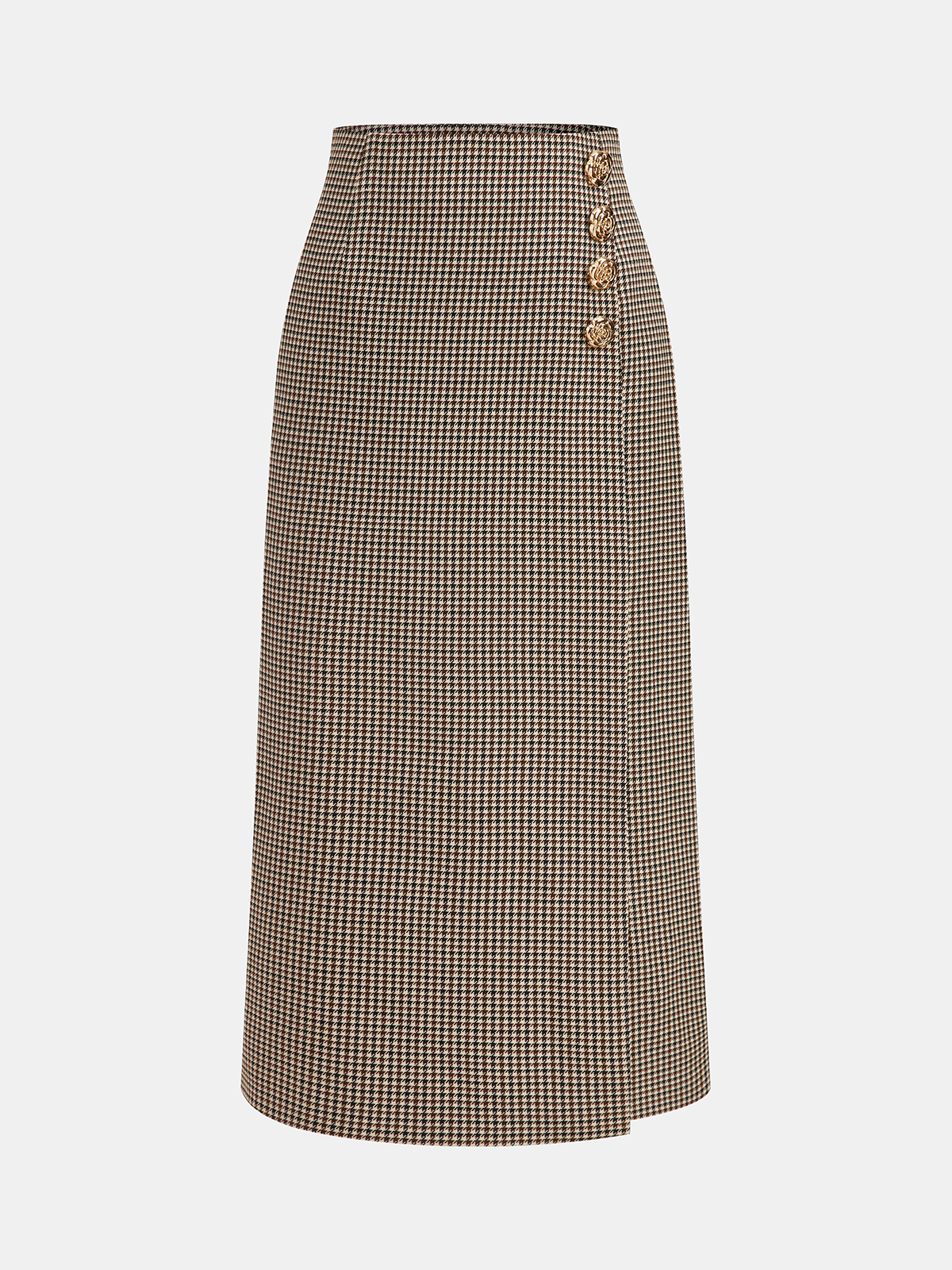 Metal Embellished Houndstooth Midi Skirt