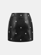 Stud Detail Faux Leather Mini Skirt