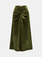 Velvet Knot-Front Midi Skirt